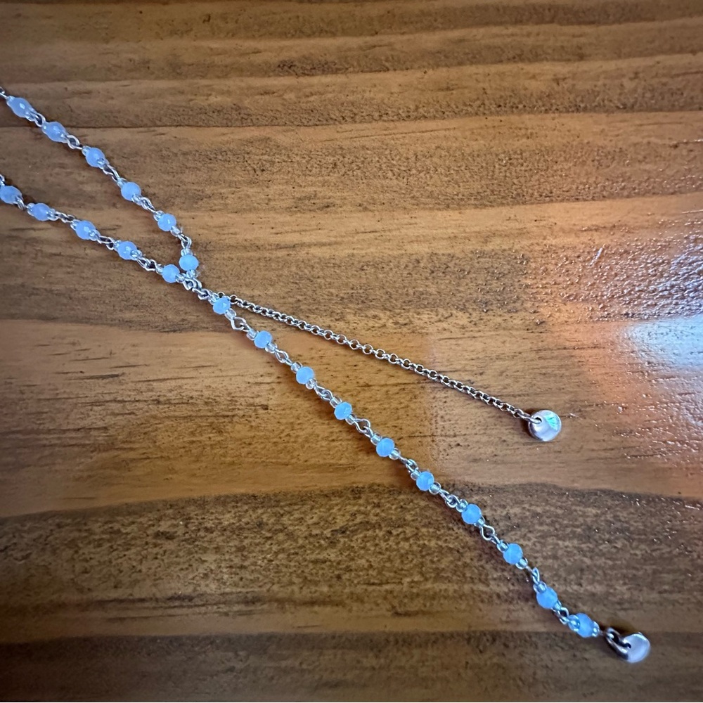 Banana Republic Silver Colored Y-Necklace w/Light Blue Beads